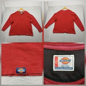 Dickies Henley Long Sleeve Shirt Mens 2XL Red Workwear Pocket read